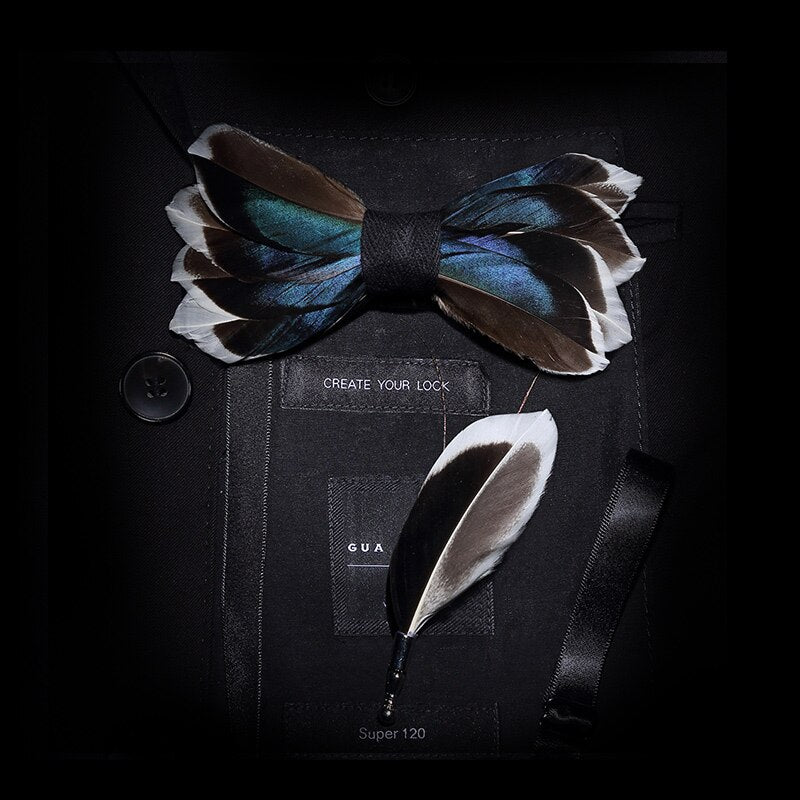 Feather & Leather Style Bow Tie