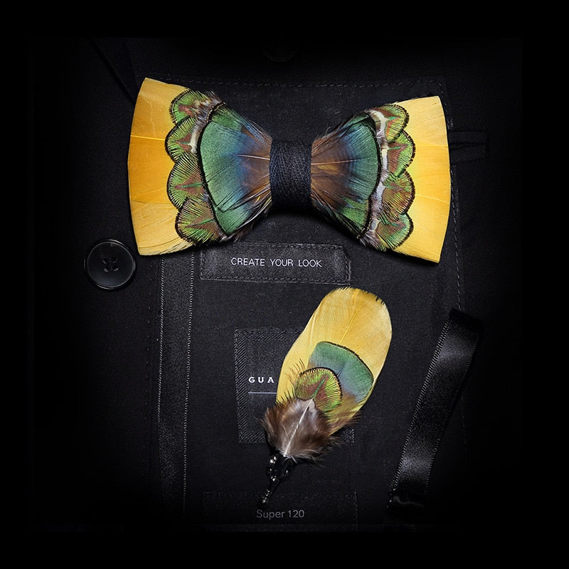 Feather & Leather Style Bow Tie