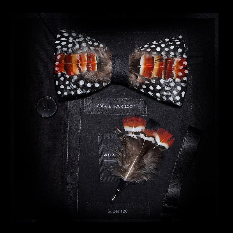 Feather & Leather Style Bow Tie