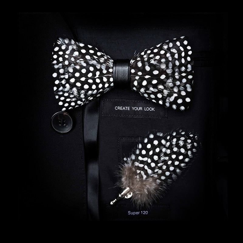 Feather & Leather Style Bow Tie