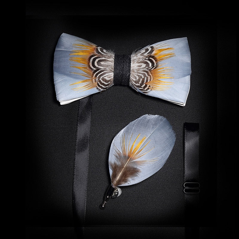 Feather & Leather Style Bow Tie