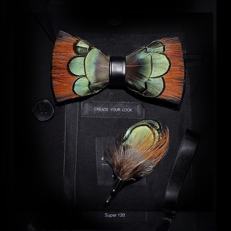 Feather & Leather Style Bow Tie