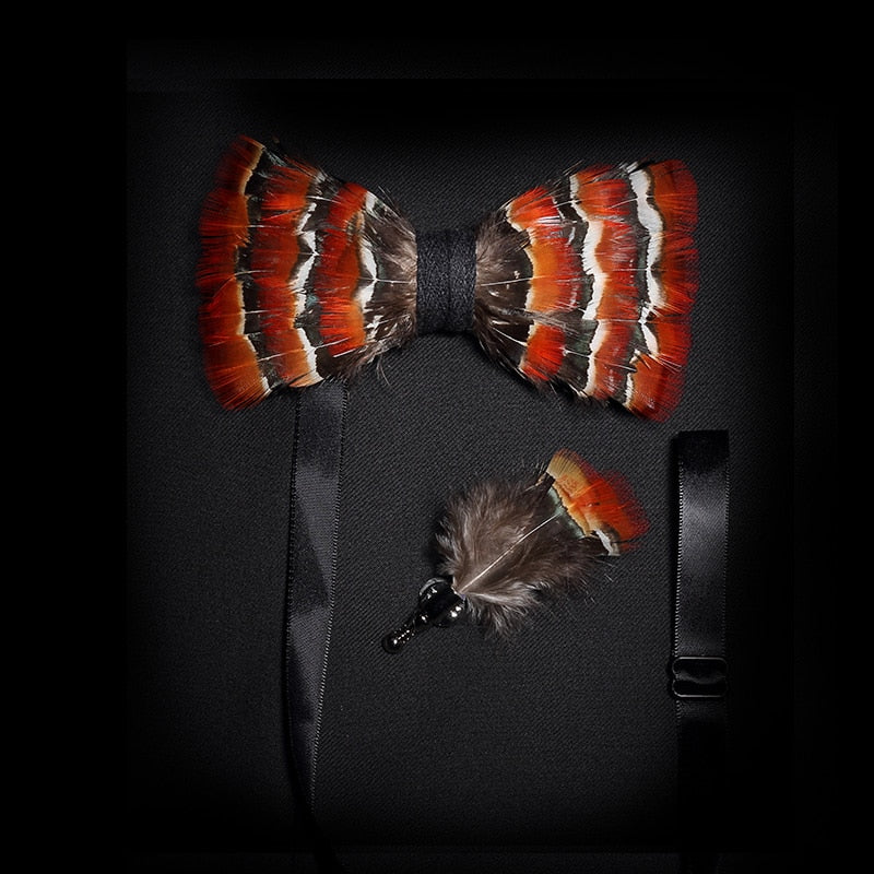 Feather & Leather Style Bow Tie