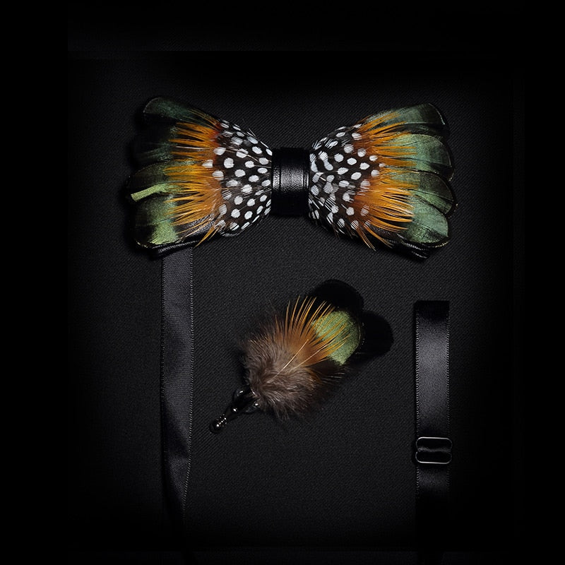 Feather & Leather Style Bow Tie