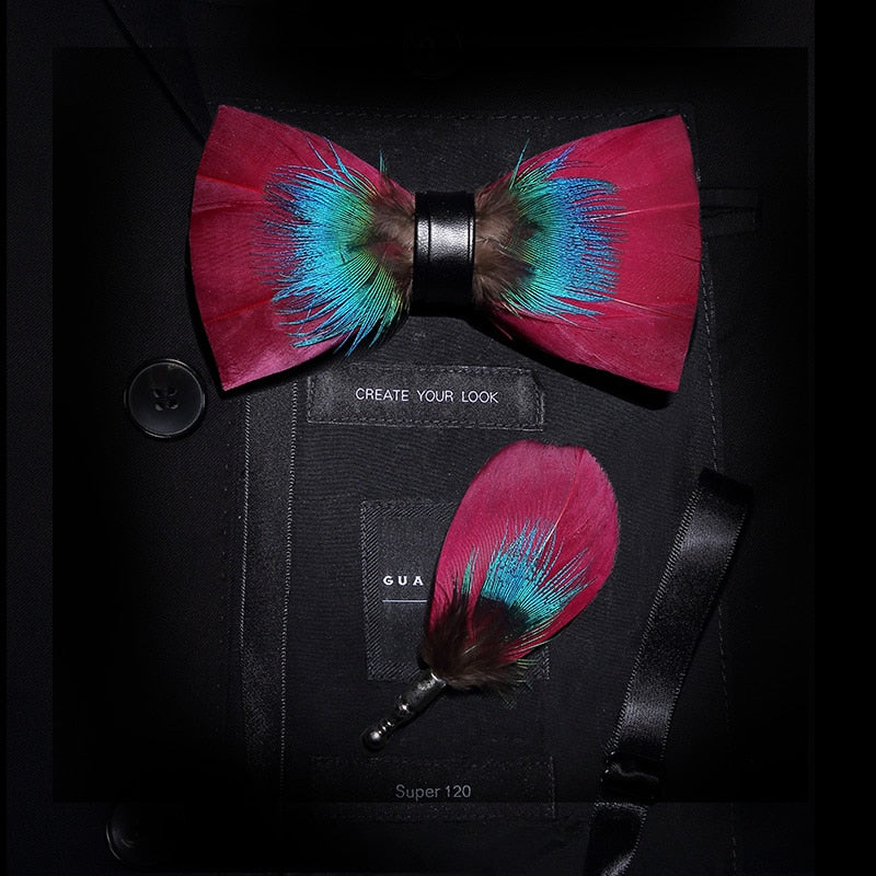 Feather & Leather Style Bow Tie