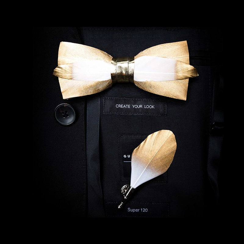 Feather & Leather Style Bow Tie