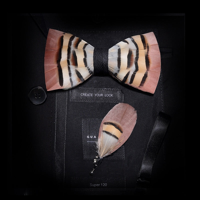 Feather & Leather Style Bow Tie