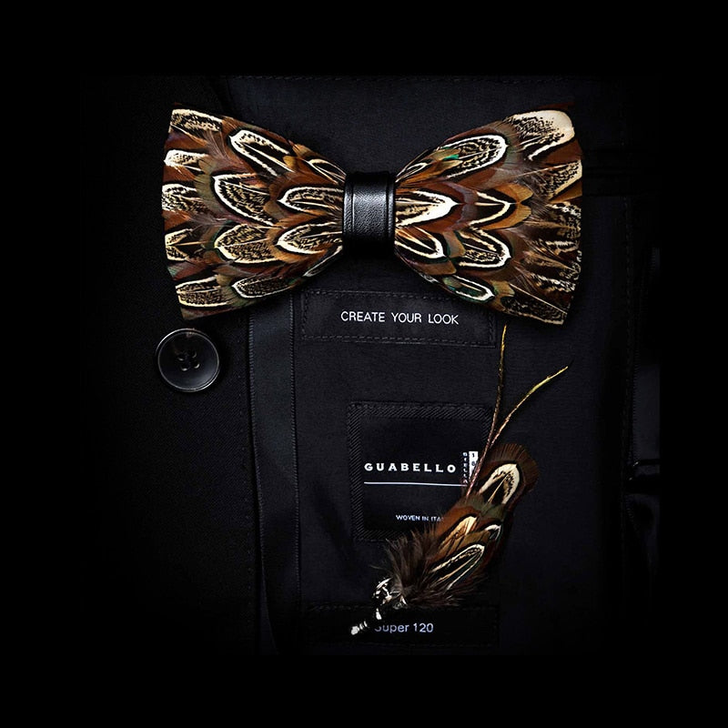 Feather & Leather Style Bow Tie