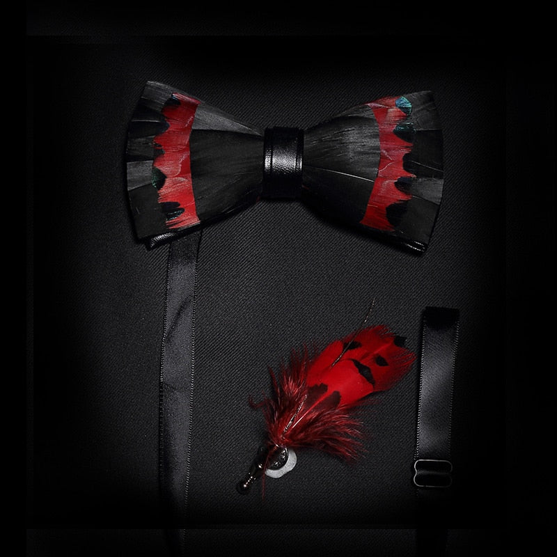 Feather & Leather Style Bow Tie