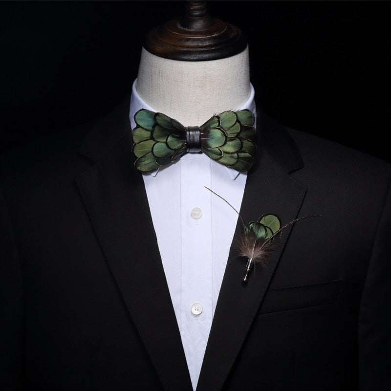 Feather & Leather Style Bow Tie