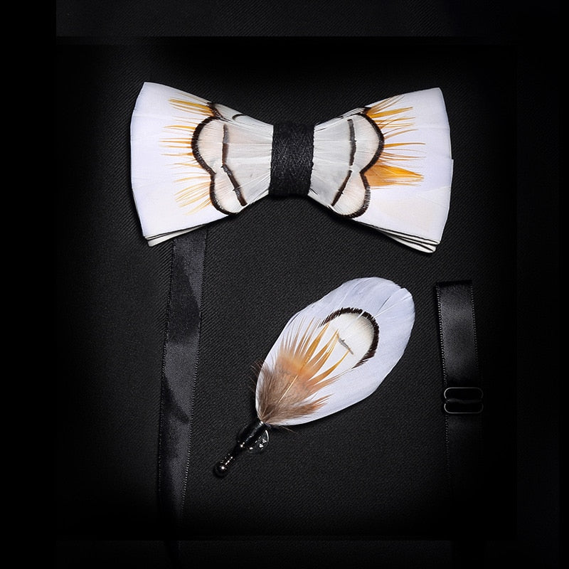 Feather & Leather Style Bow Tie