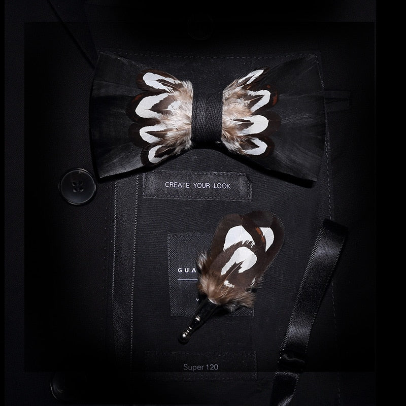 Feather & Leather Style Bow Tie