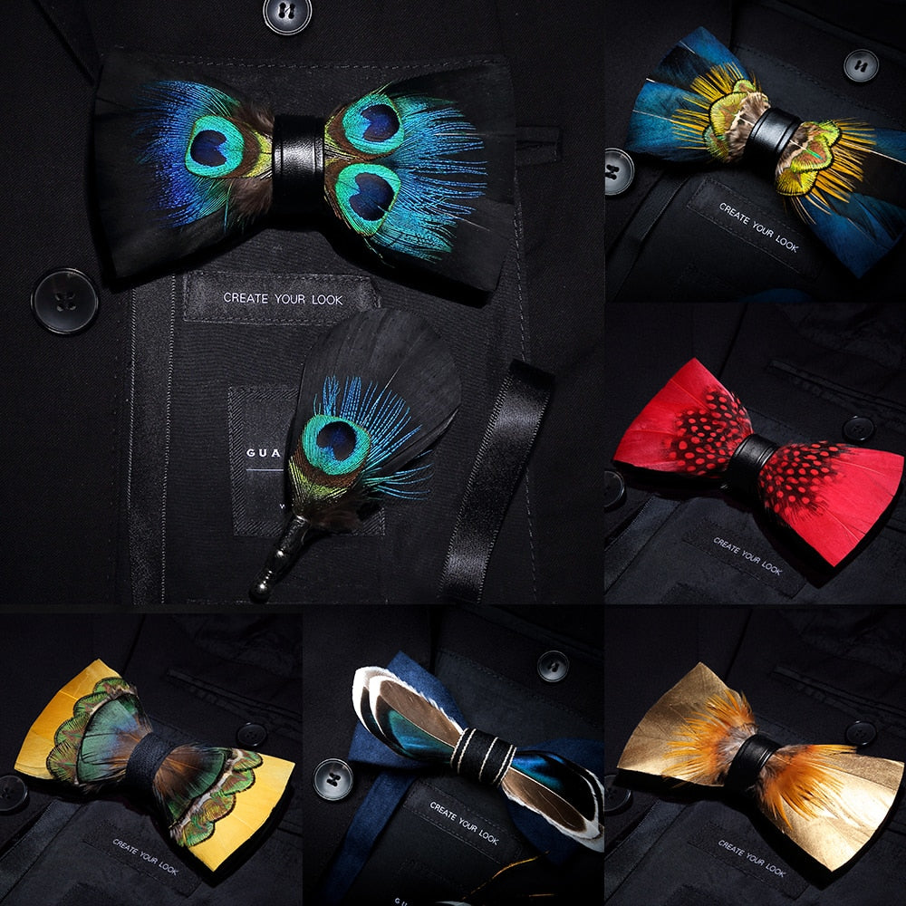 Feather & Leather Style Bow Tie