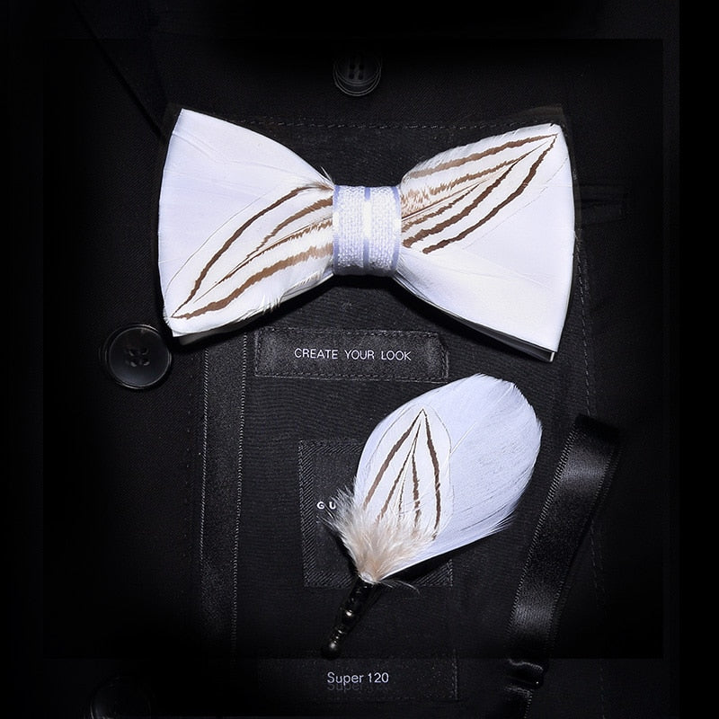 Feather & Leather Style Bow Tie