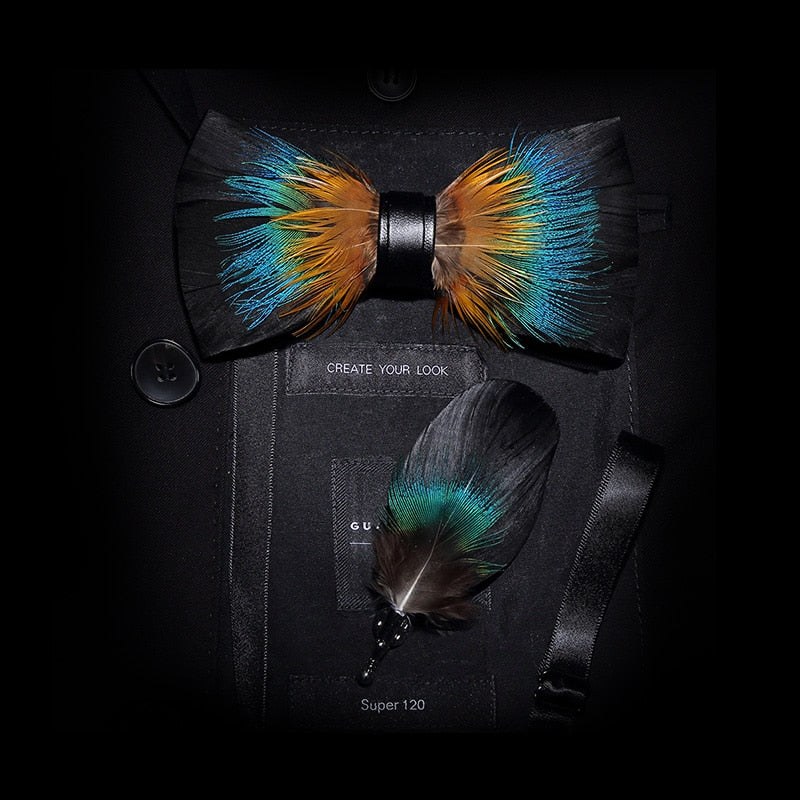 Feather & Leather Style Bow Tie