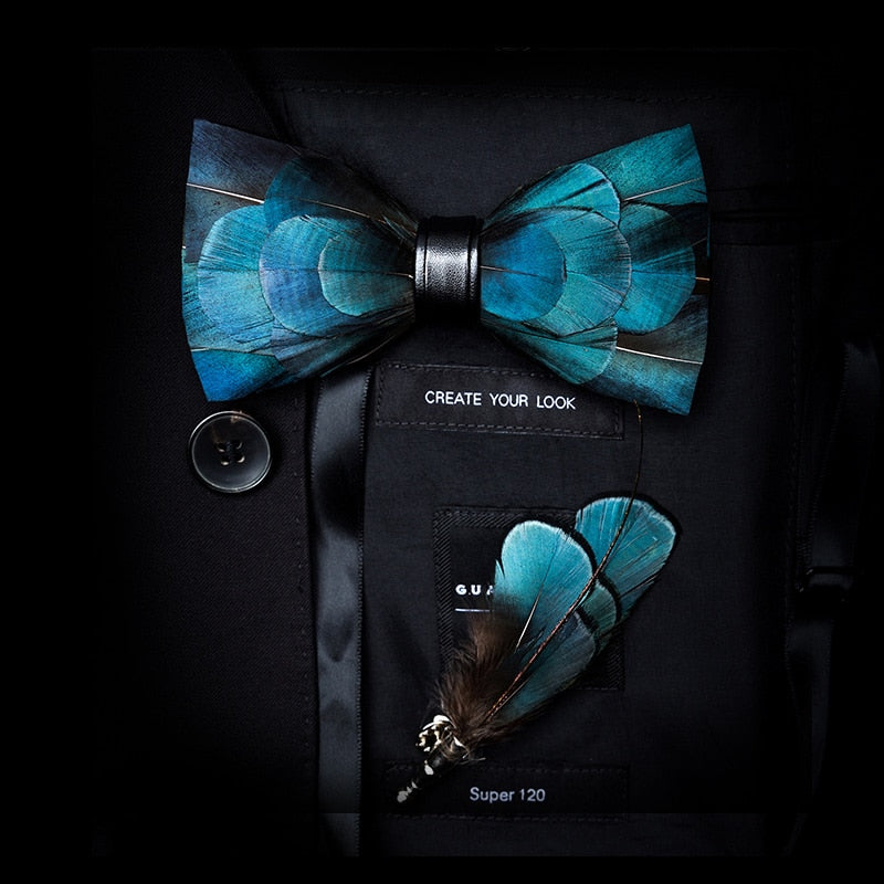 Feather & Leather Style Bow Tie