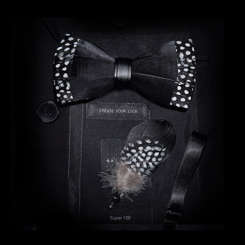 Feather & Leather Style Bow Tie