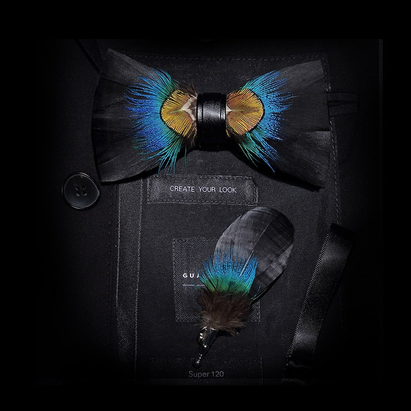 Feather & Leather Style Bow Tie