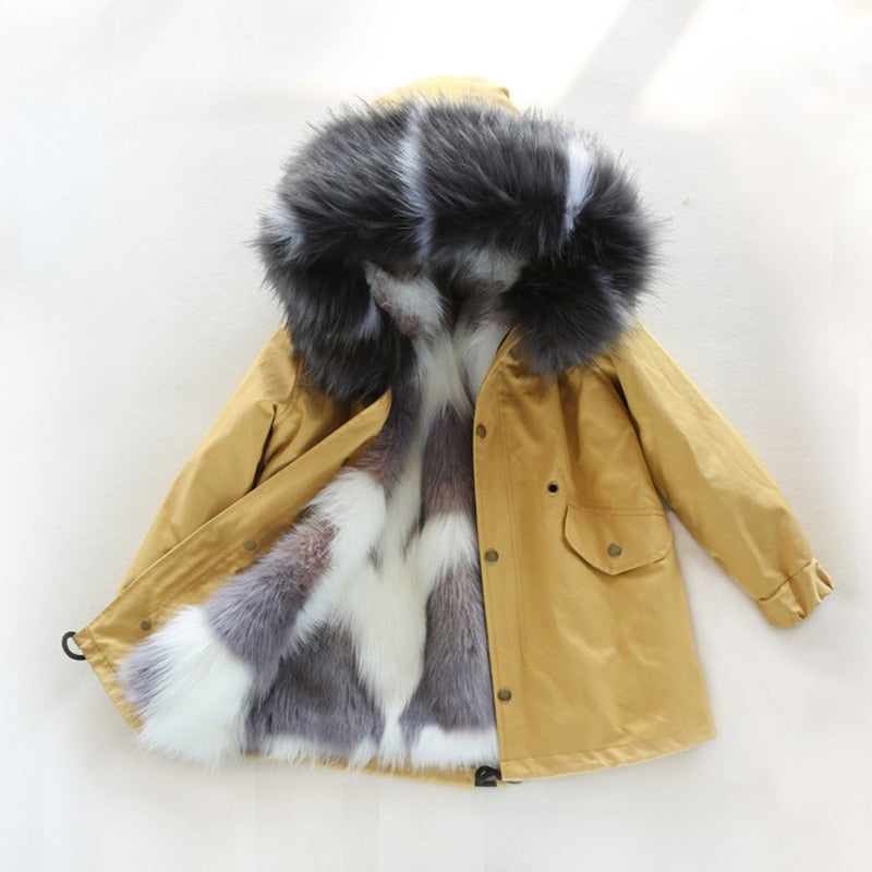 Kids Fur-Lined Warm Plush Parka Jacket