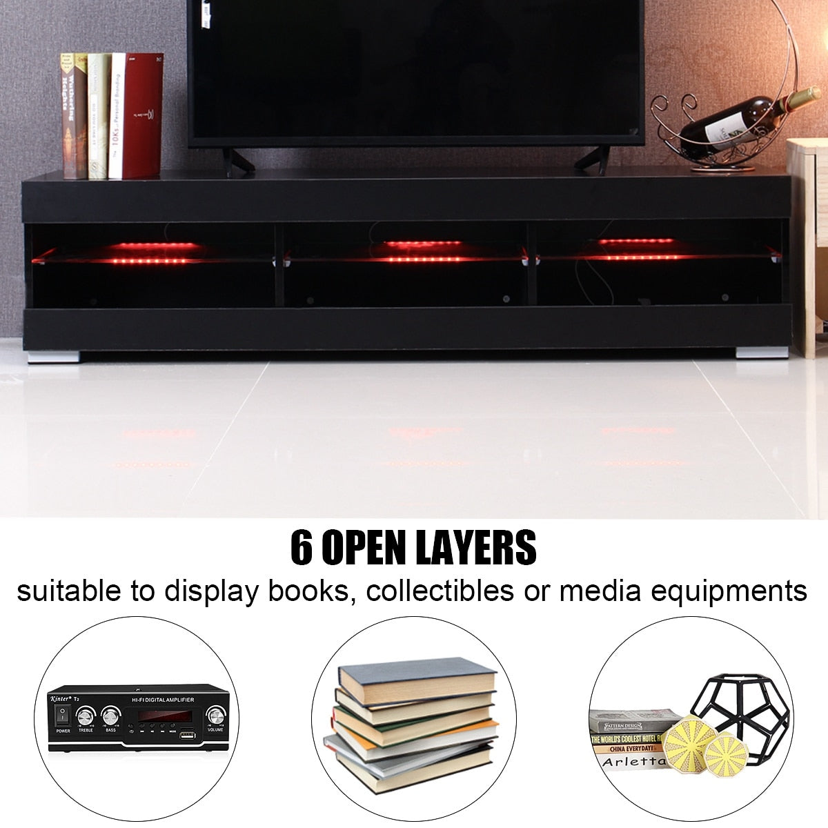 Modern Home 57 Inch LED Lights 6 Drawer TV Stand