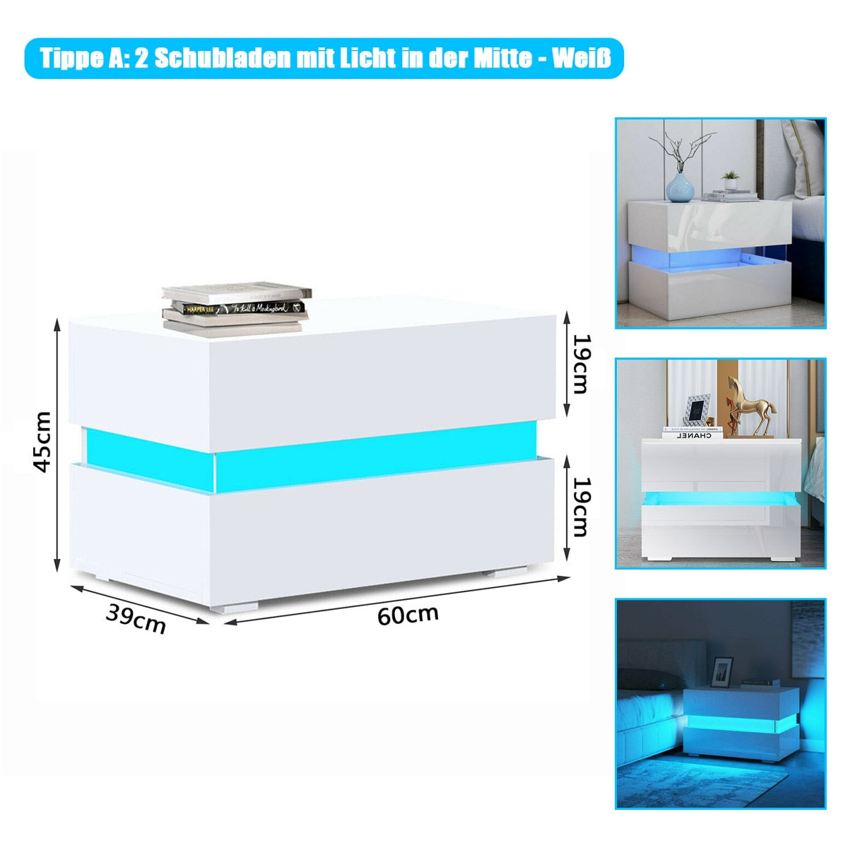 Lit Modern Bedside Table Night Stand