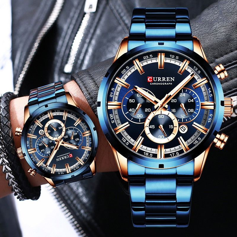 Luxury Blue Dial Wrist Wear For Men