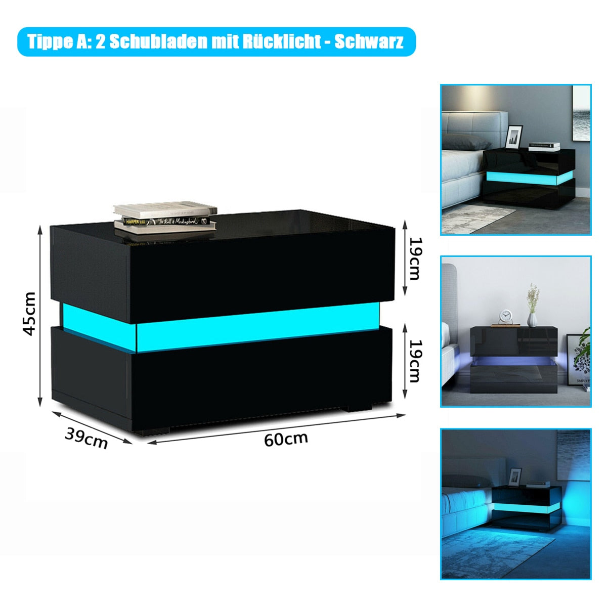 Lit Modern Bedside Table Night Stand