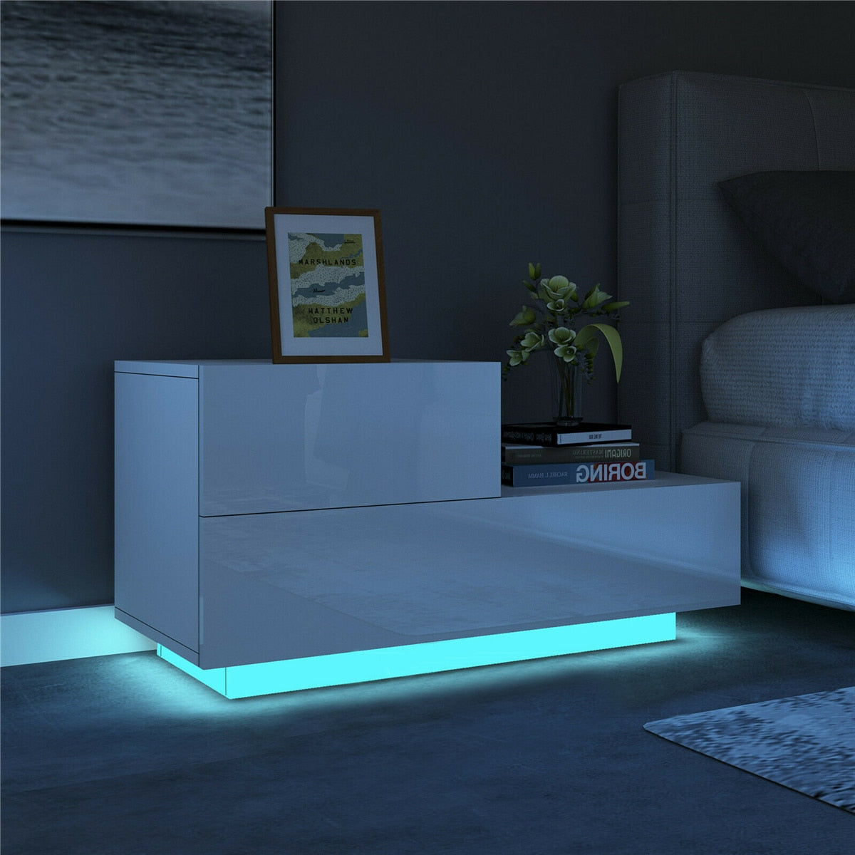 Lit Modern Bedside Table Night Stand