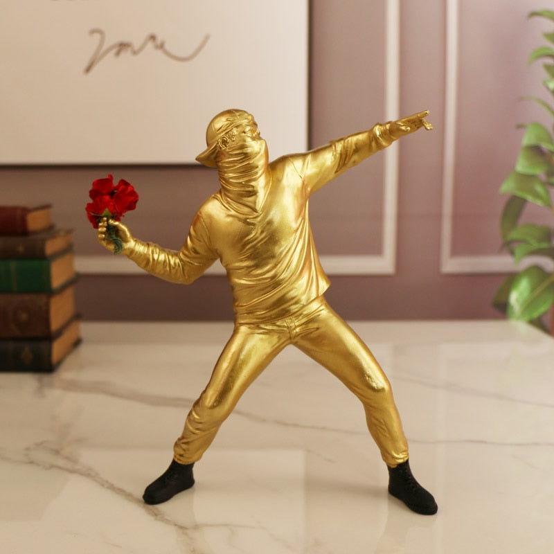 Boys Throwing Flowers Banksy Art Figurine Home Décor