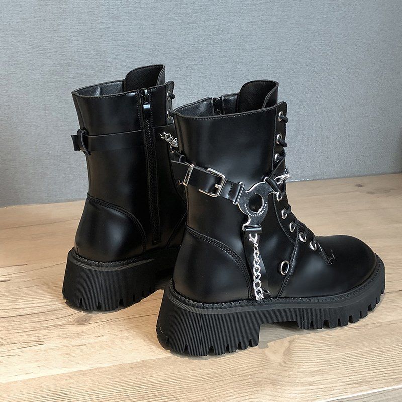 Women's Buckle & Chains Combat Boots