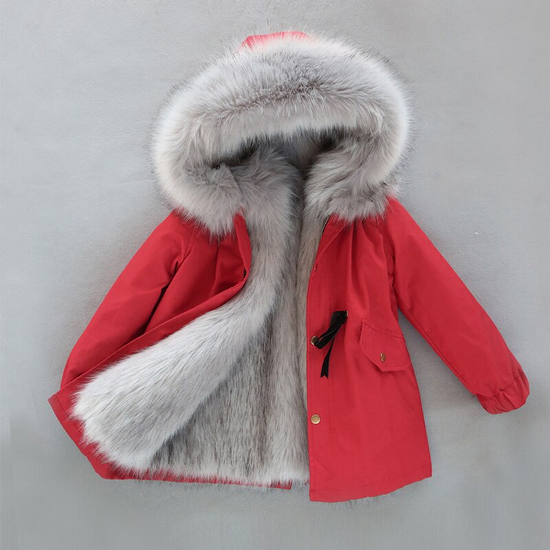 Kids Fur-Lined Warm Plush Parka Jacket