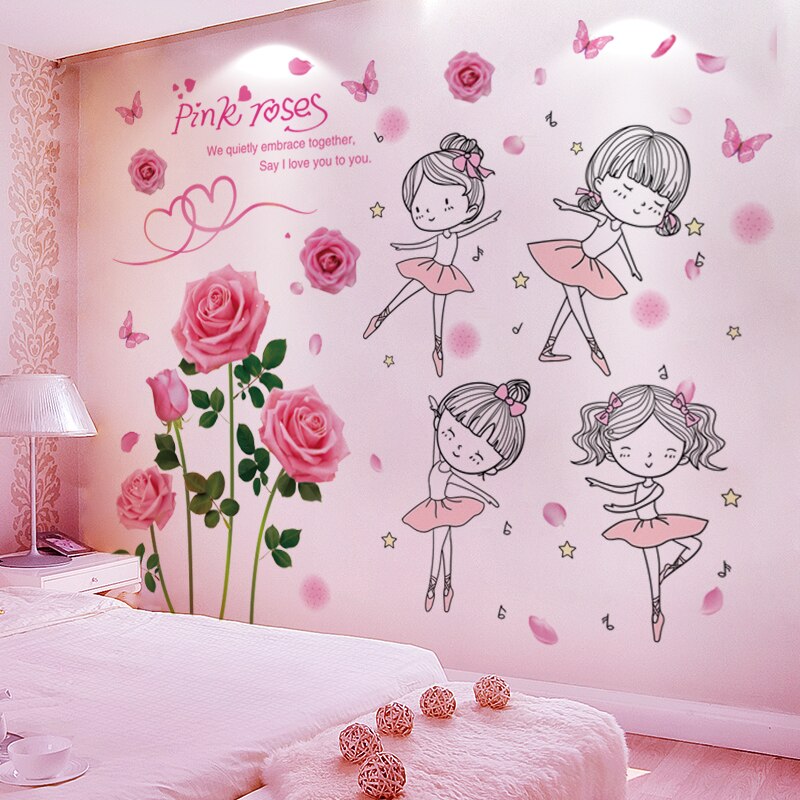 Dancing Flower Girls Kids Bedroom Wall Art Sticker Mural