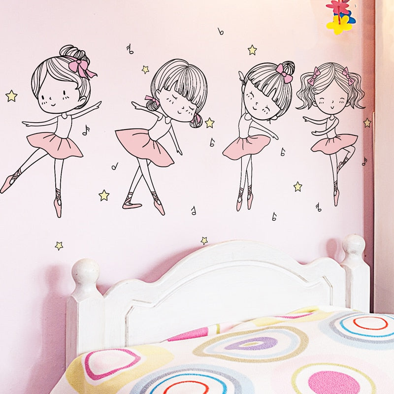 Dancing Flower Girls Kids Bedroom Wall Art Sticker Mural