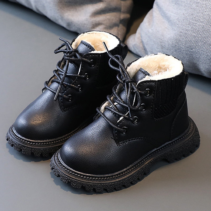 Kids Leather Plush Winter Boots