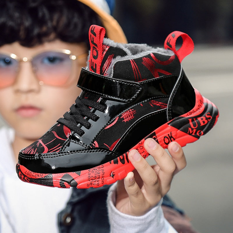 Kids Lined Warm High Top Running Shoes