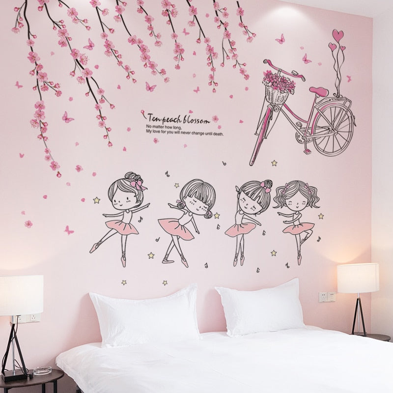 Dancing Flower Girls Kids Bedroom Wall Art Sticker Mural