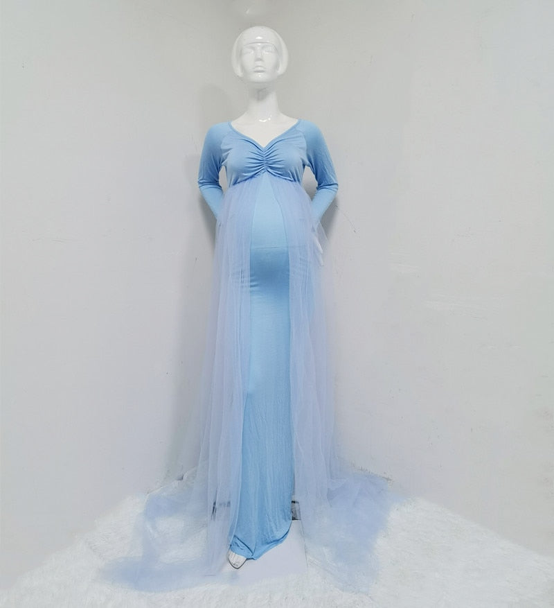 Stylish V Neck Chiffon Maternity Photoshoot Dress