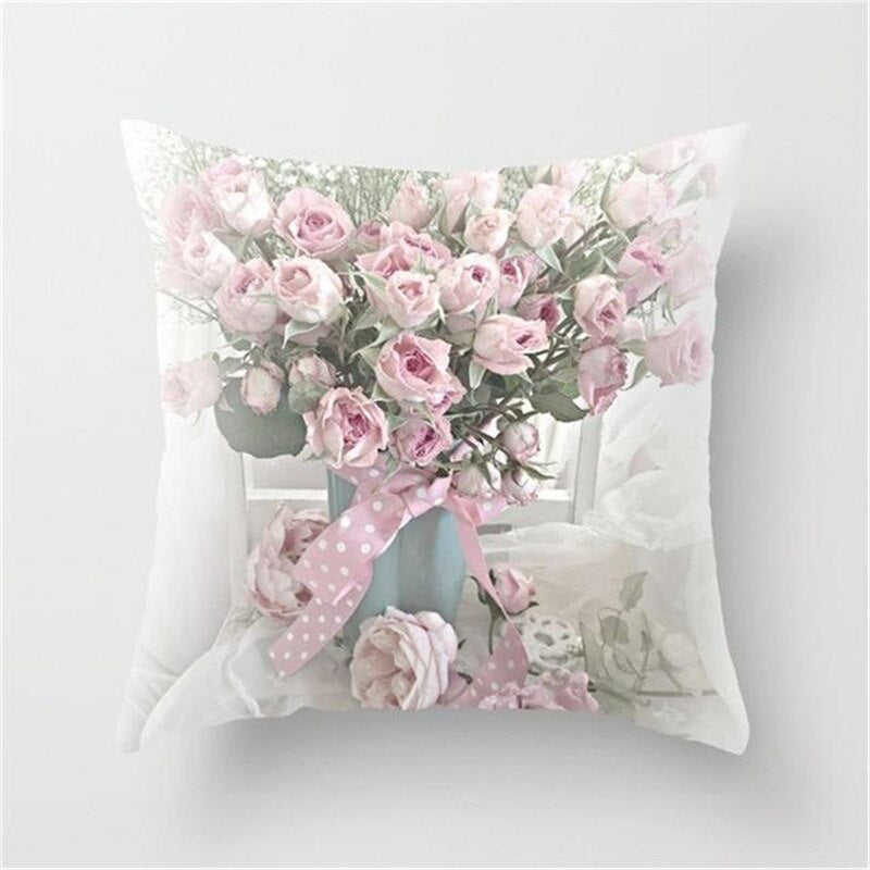 Blushing Blooms: Elegant Pink Floral Pillow Cases