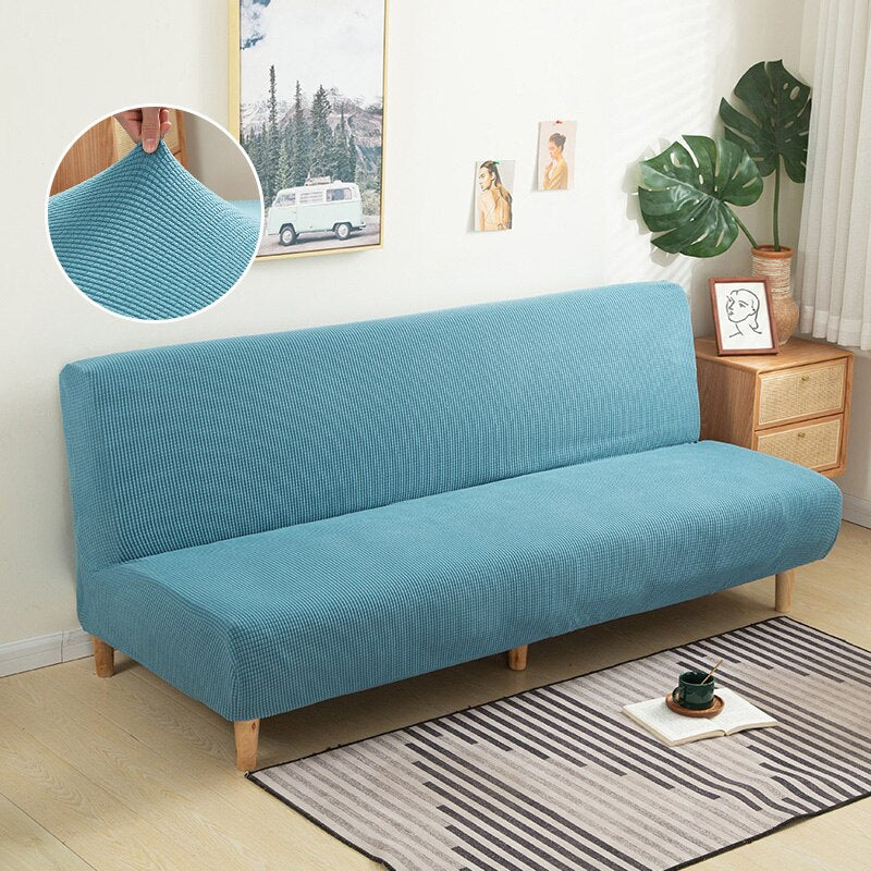 Cozy Haven: Luxe Polar Fleece Armless Sofa Bed Cover