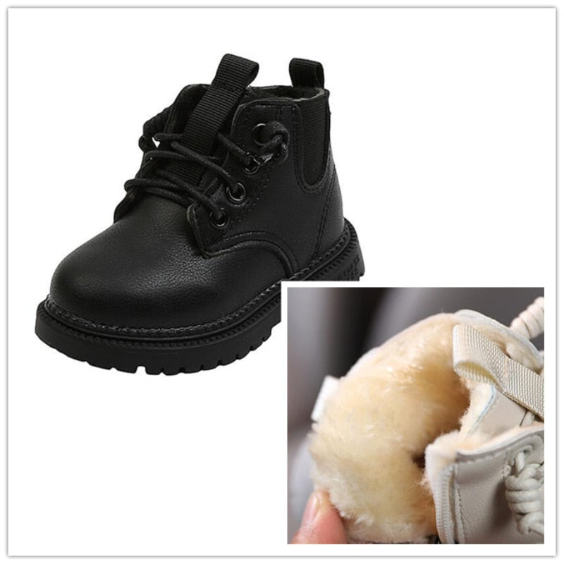 Kids Leather Plush Winter Boots