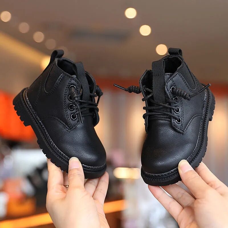 Kids Leather Plush Winter Boots