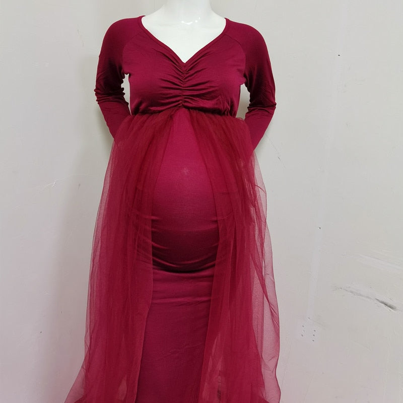 Stylish V Neck Chiffon Maternity Photoshoot Dress