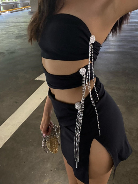 Sexy Strapless Tassels Dress