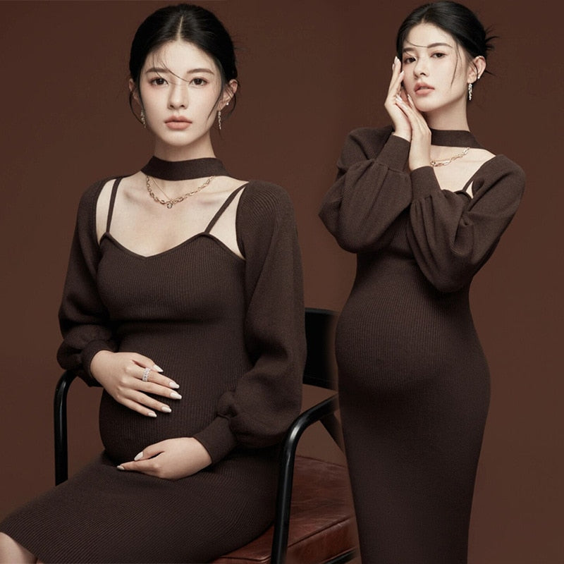 Midi Bodycon Cardigan Maternity Dress Set