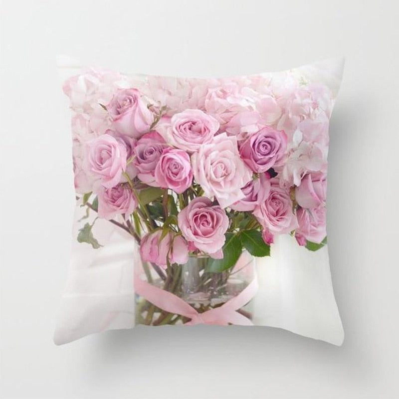 Blushing Blooms: Elegant Pink Floral Pillow Cases