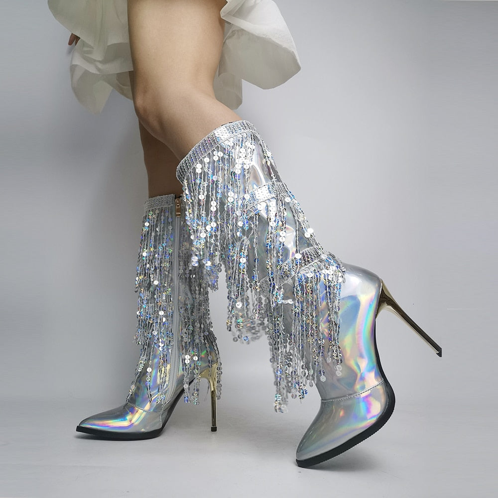 Sexy Shimmer Tassels Boots