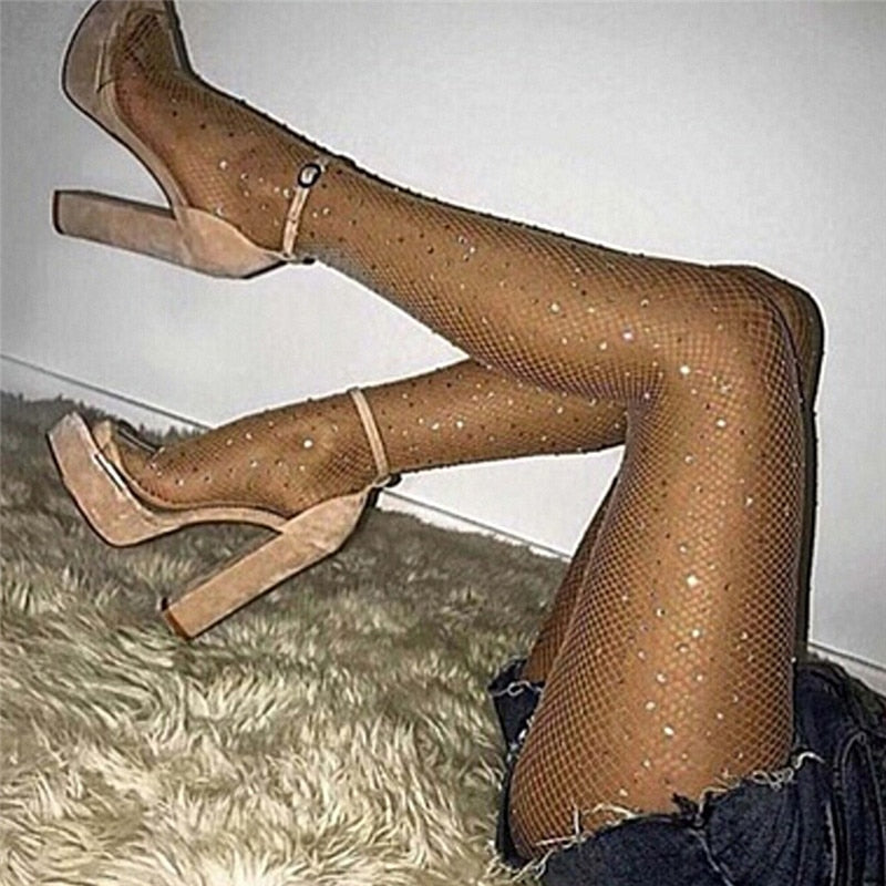 Rhinestone Mesh Tights