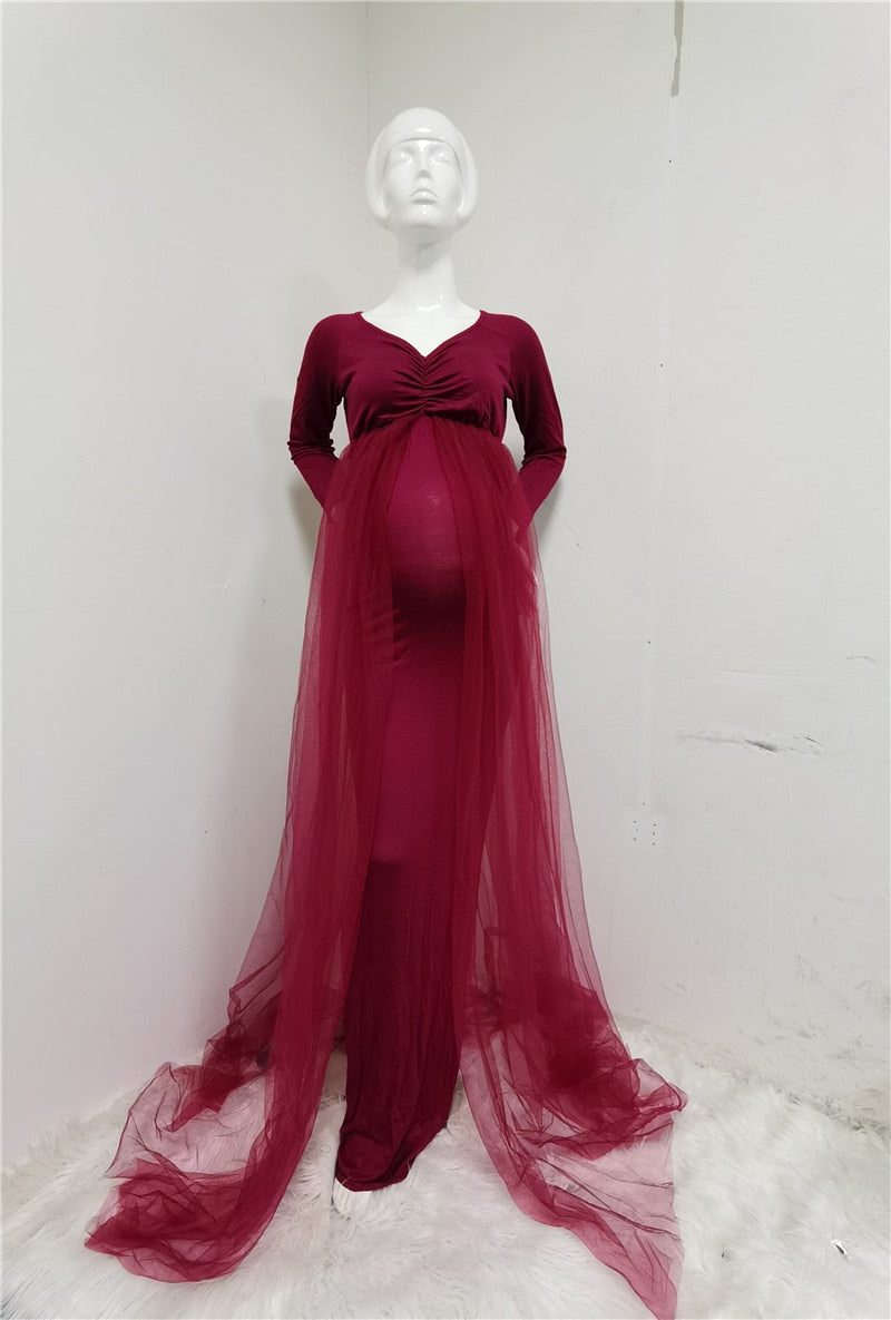 Stylish V Neck Chiffon Maternity Photoshoot Dress