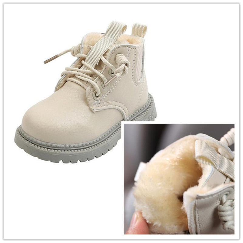 Kids Leather Plush Winter Boots