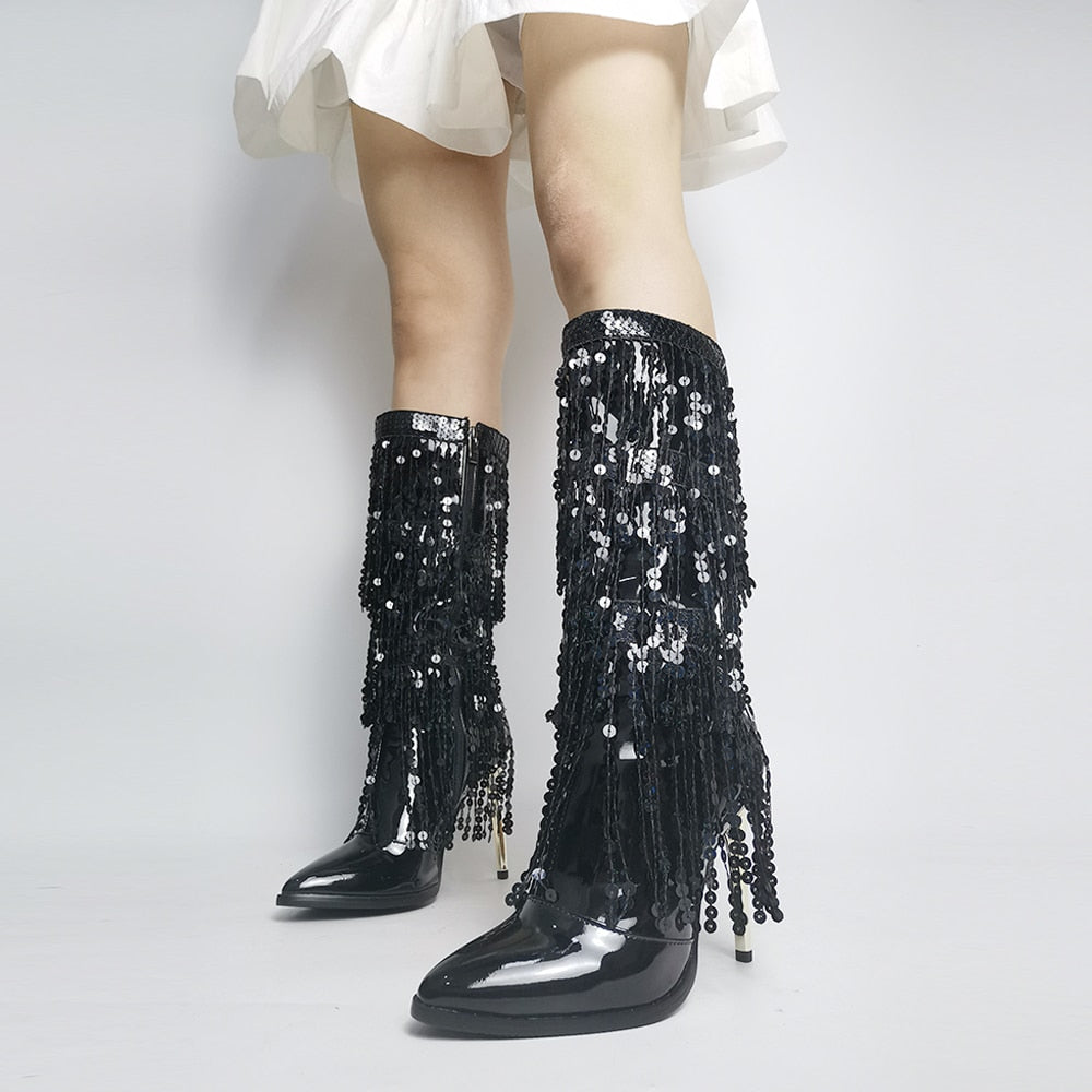 Sexy Shimmer Tassels Boots